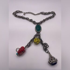 Vintage Selro Style Charm Necklace Asian Face Dangle Chunky 24in